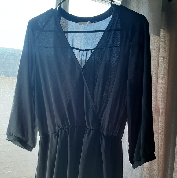 ◇Lush◇Pretty Black Semi Sheer Midi Dress - Picture 2 of 7